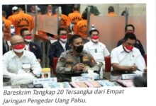 20 Tersangka dari 5 Jaringan pembuat dan Pengedar Uang Palsu di tangkap Bareskrim.