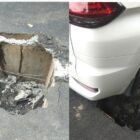 Hanya ada di Jakarta, Mobil Terperosok di sumur resapan ditengah jalan.