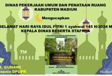 Dinas Pekerjaan Umum dan Penataan Ruang (DPUPR) Kabupaten Madiun Mengucapkan selamat hari raya Idul Fitri 1 Syahwal 1445 H / 2024 H Kepala dinas beserta stafnya.