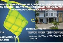 Segenap dewan pengawas, beserta jajaran direksi dan seluruh karyawan/karyawati Perumda Tirta Dharma Purabaya Kab Madiun, Mengucapkan selamat hari raya idul Fitri 1445 h Direktur utama SUMARIYONO, S.E.