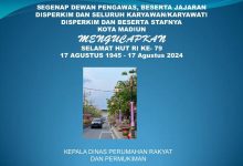 SEGENAP DEWAN PENGAWAS, BESERTA JAJARAN DISPERKIM DAN SELURUH KARYAWAN/KARYAWATI DISPERKIM DAN BESERTA STAFNYA KOTA MADIUN MENGUCAPKAN SELAMAT HUT RI KE- 79, 17 AGUSTUS 1945 – 17 AGUSTUS 2024.