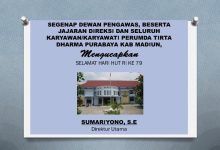Segenap Dewan Pengawas, Beserta Jajaran Direksi Dan Seluruh Karyawan/Karyawati Perumda Tirta Dharma Purabaya Kab Madiun, Mengucapkan Selamat Hari Hut Ri Ke 79 Sumariyono, S.E Direktur Utama.