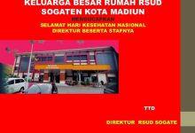Keluarga besar rumah RSUD sogaten kota Madiun mengucapkan Selamat hari kesehatan Nasional Direktur beserta stafnya.