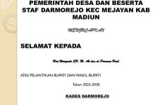 Pemerintah desa darmorejo kec Mejayan kab Madiun Mengucapkan selamat kepada Heri Wuryanto SH, M, Ak dan dr Purnomo Hadi Atas pelantikan bupati dan wakil Bupati tahun 2025-2030.