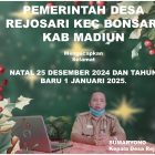 Pemerintah desa Rejosari kec bonsari kab Madiun Mengucapkan selamat Natal tanggal 25 Desember 2024 dan 1 Januari 2025 tahun baru, Kepala desa sumaryono beserta stafnya.
