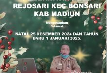 Pemerintah desa Rejosari kec bonsari kab Madiun Mengucapkan selamat Natal tanggal 25 Desember 2024 dan 1 Januari 2025 tahun baru, Kepala desa sumaryono beserta stafnya.