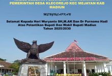 Kades beserta perangkat dan karwayan Pemerintah desa Klecorejo kec Mejayan kab Madiun   Mengucapkan selamat kepada Heri Wuryanto SH,M,Ak dan dr Purnomo Hadi.