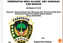 Pemerintah desa kajang kec Sawahan kab Madiun  Mengucapkan selamat kepada bpk heri Wuryanto dan Purnomo Hadi atas pelantikan bupati dan wakil Bupati Madiun tahun 2025/2030.